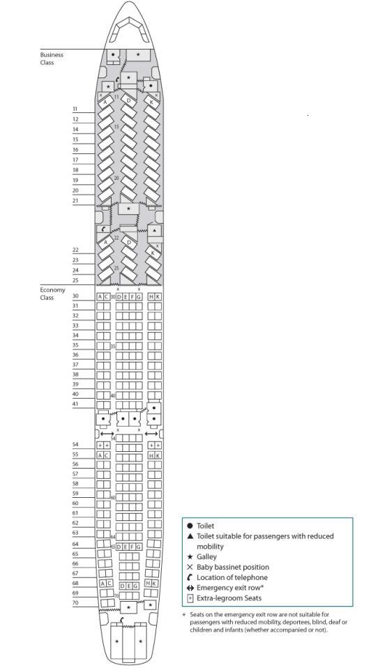 CATHAY PACIFIC AIRLINES AIRBUS A330-300 AIRCRAFT SEATING CHART