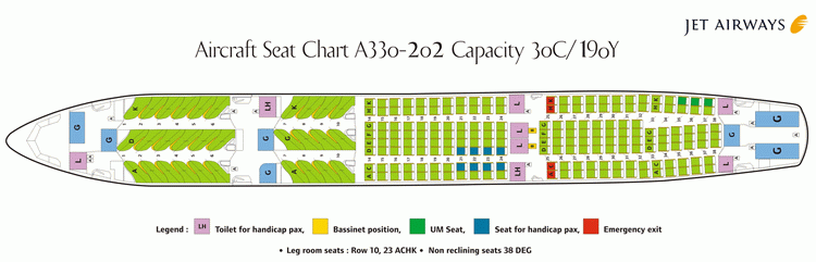 JET AIRWAYS AIRLINES AIRBUS A330-200 AIRCRAFT SEATING CHART
