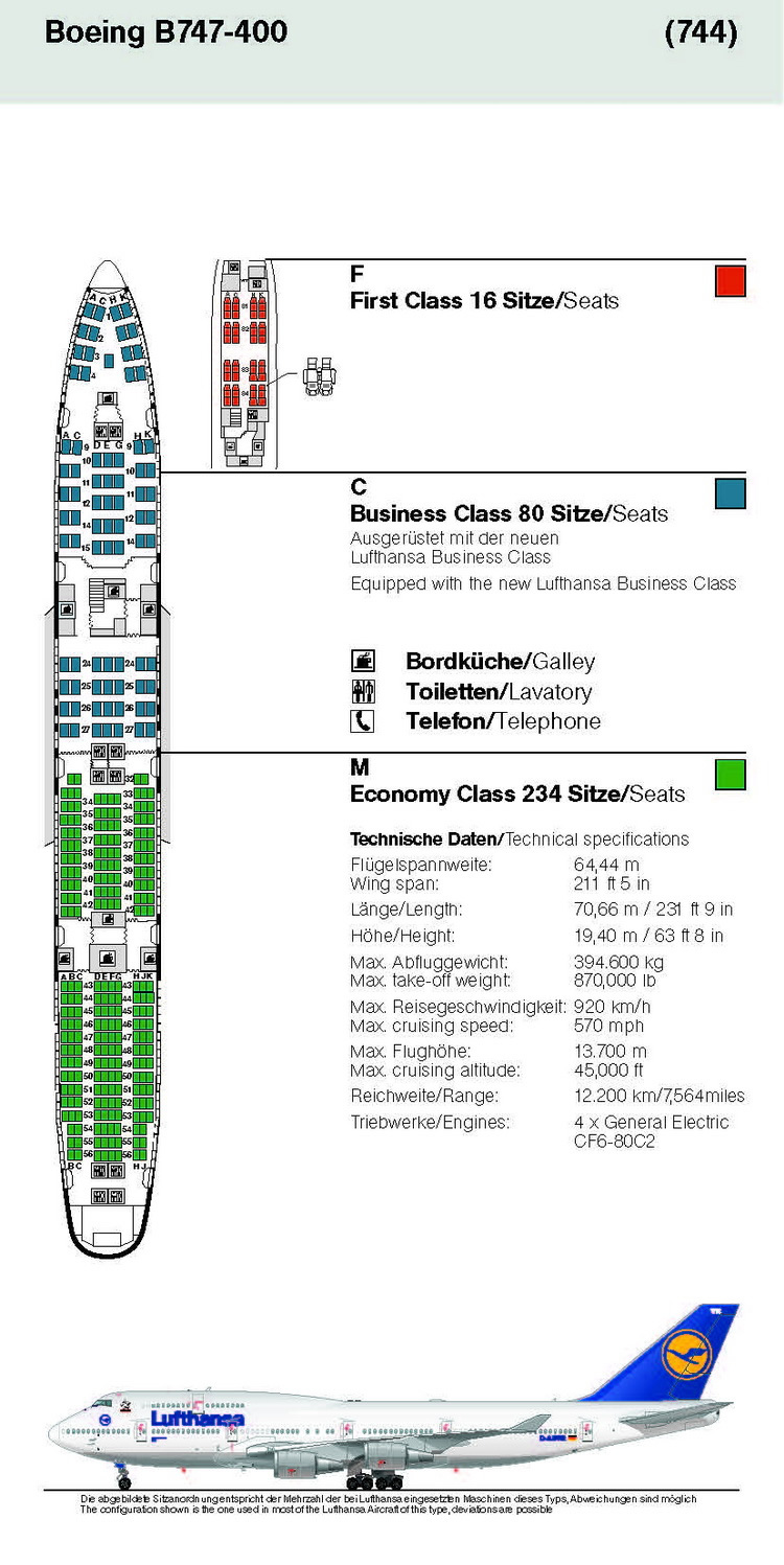 Boeing 747-400 seat map lufthansa