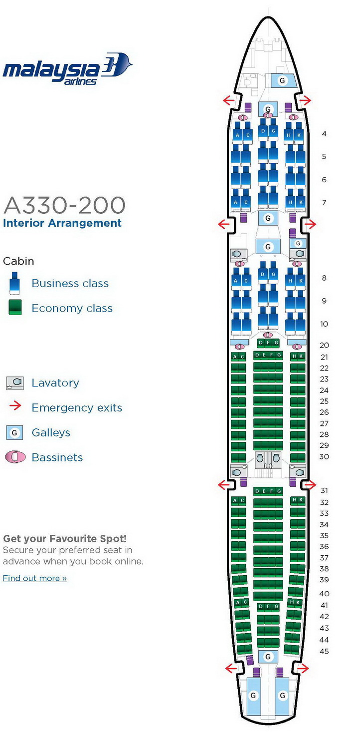 MALAYSIA AIRLINES AIRBUS A330-200 AIRCRAFT SEATING CHART