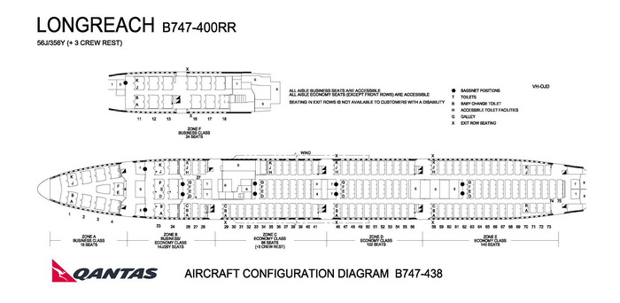 QANTAS AIRLINES BOEING 747-400RR AIRCRAFT SEATING CHART