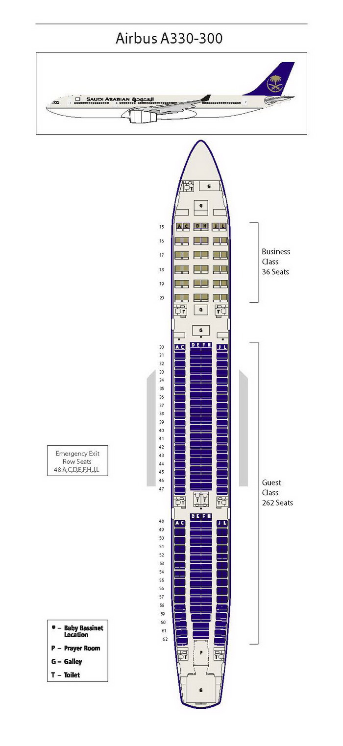 SAUDI ARABIAN AIRLINES AIRBUS A330-300 SEATING CHART