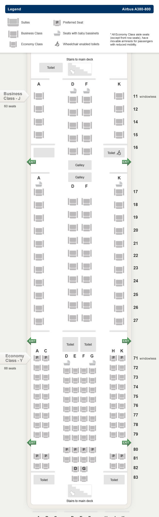 SINGAPORE AIR AIRLINES AIRBUS A380-800 AIRCRAFT SEATING CHART