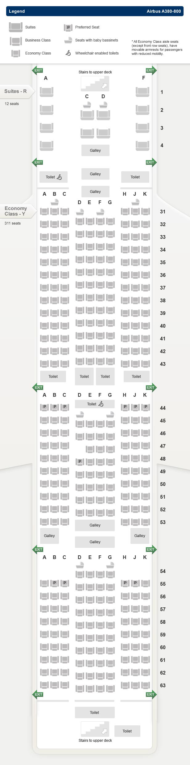 SINGAPORE AIR AIRLINES AIRBUS A380-800 AIRCRAFT SEATING CHART