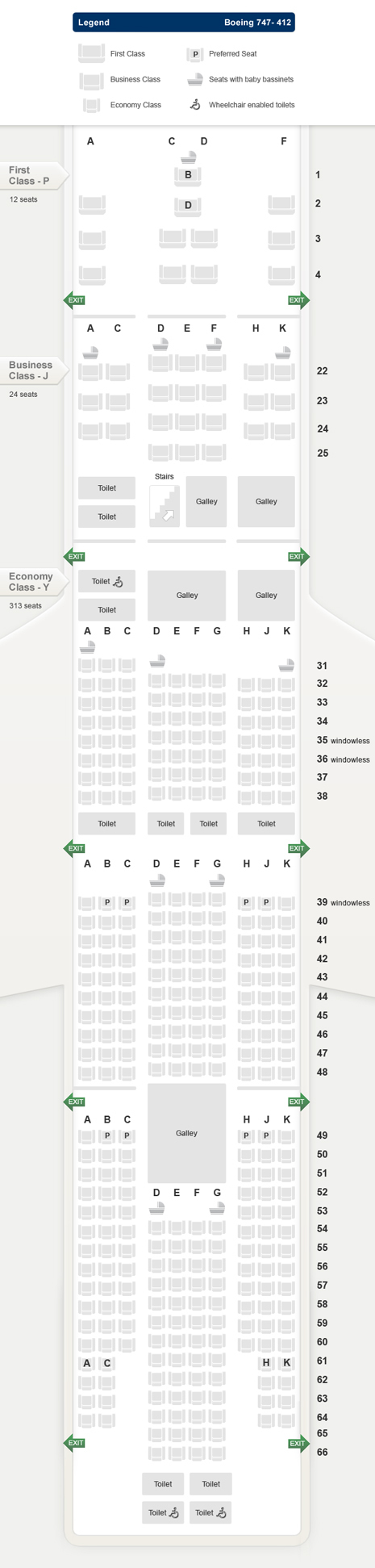 SINGAPORE AIR AIRLINES BOEING 747-400 AIRCRAFT SEATING CHART