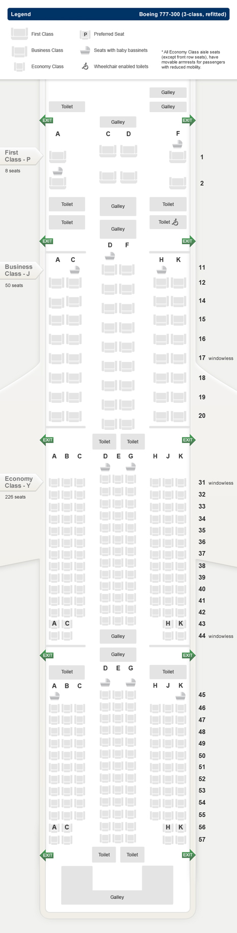 SINGAPORE AIR AIRLINES BOEING 777-300 (3 CLASS REFITTED) AIRCRAFT SEATING CHART