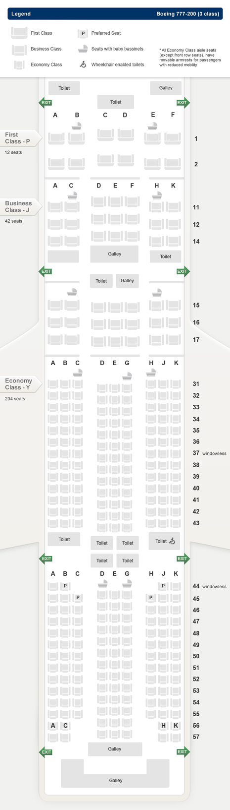 SINGAPORE AIR AIRLINES BOEING 777-200 AIRCRAFT SEATING CHART