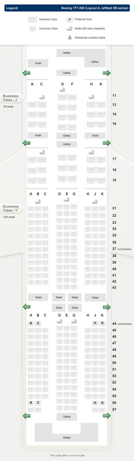 SINGAPORE AIR AIRLINES BOEING 777-200 LAYOUT A REFITTED SR SERIES AIRCRAFT SEATING CHART