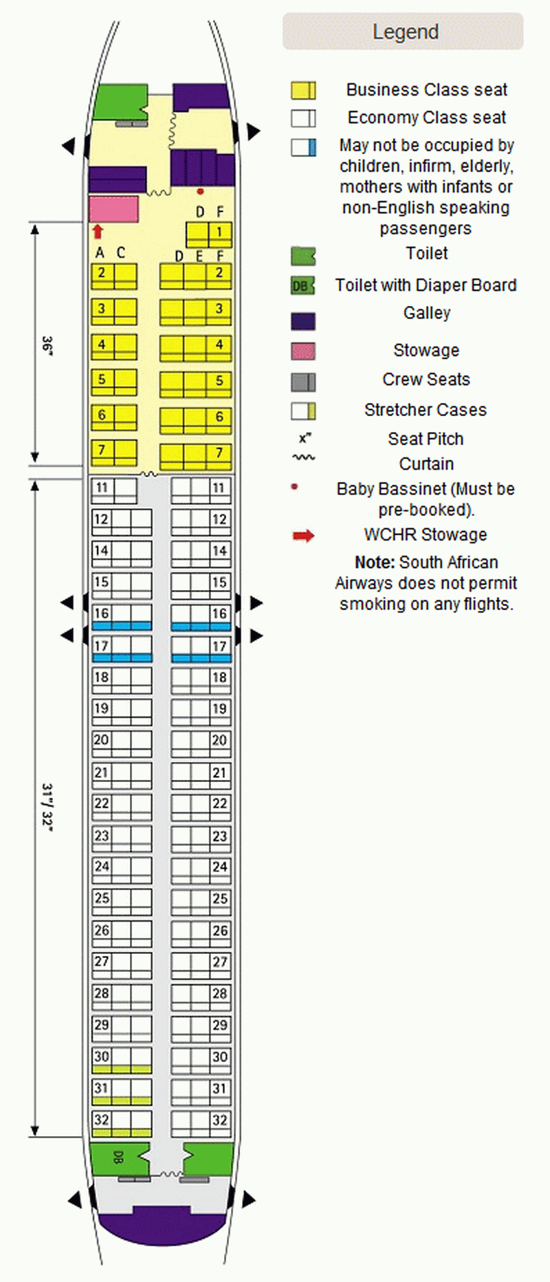 SOUTH AFRICAN AIRWAYS BOEING 737-800 AIRCRAFT SEATING CHART