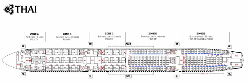 THAI AIRWAYS AIRLINES AIRBUS A340-600 AIRCRAFT SEATING CHART