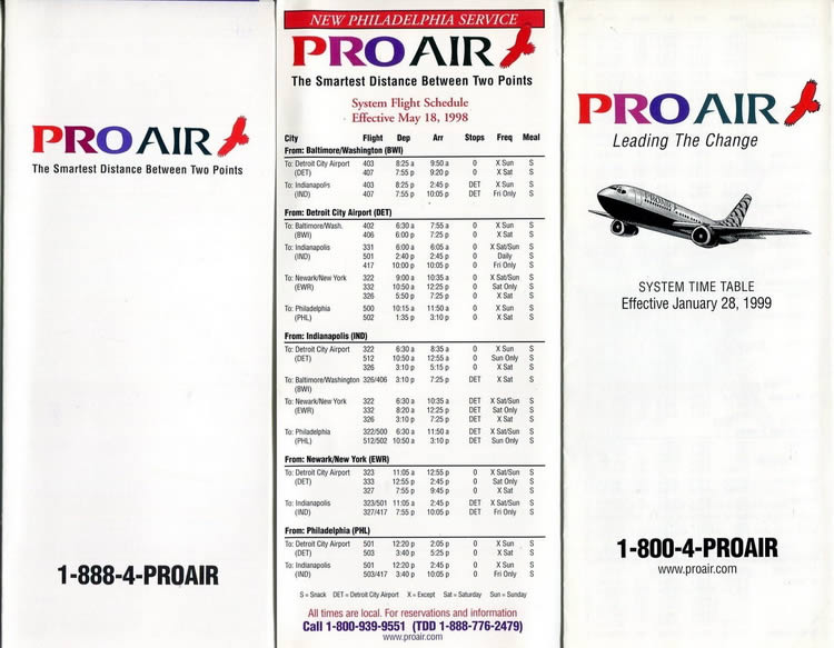 vintage airline timetable for pro air