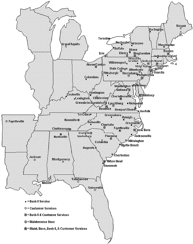 piedmont airlines route map