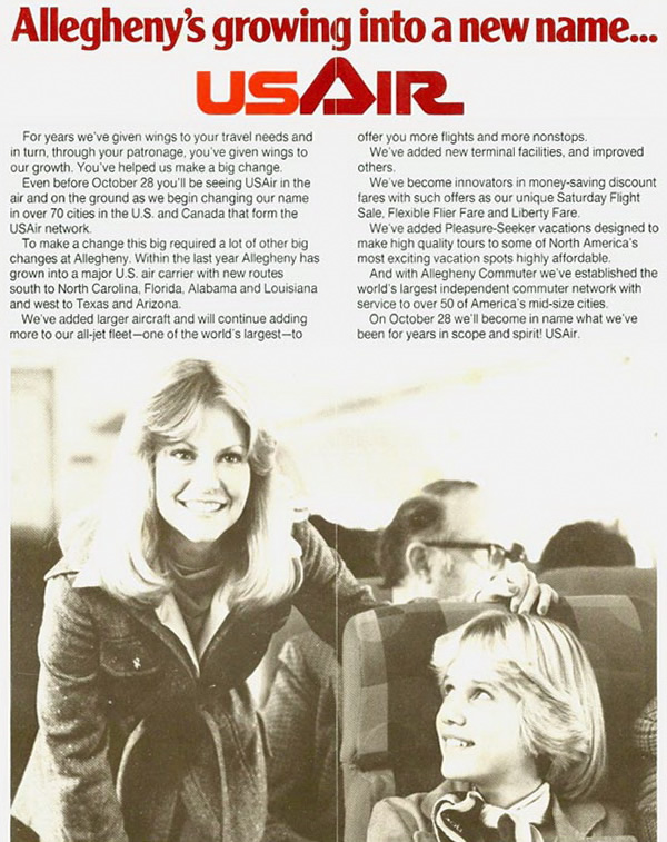 allegheny airlines changes to usair
