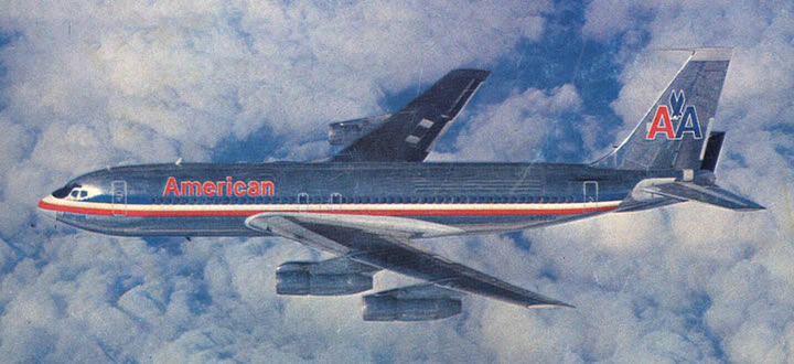 American Airlines Boeing 707 Flying at High Altitude