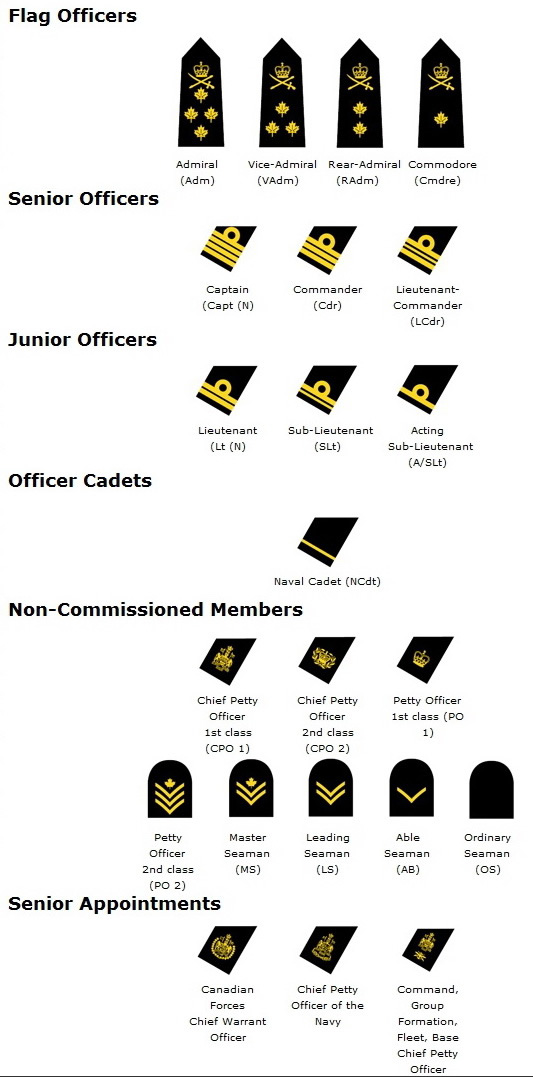 navy rank structure chart for the canadian military