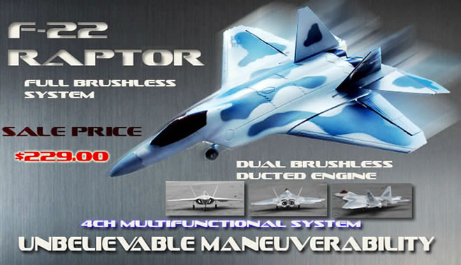 remote controlled raptor f-22 ducted engines ach system full brushless system