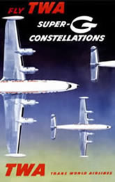 TWA TRANS WORLD AIRLINES Super G Constellation Airplane Poster Framed
