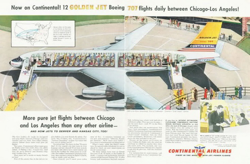 continental airlines boeing 707 golden jet ad