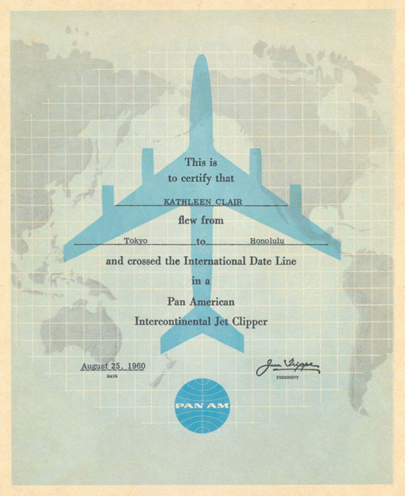 pan am flight certificate 1960