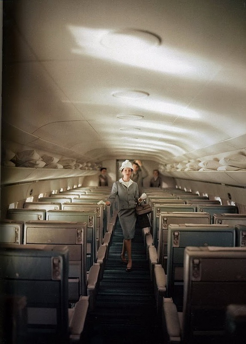 vintage interior airliner with passengers